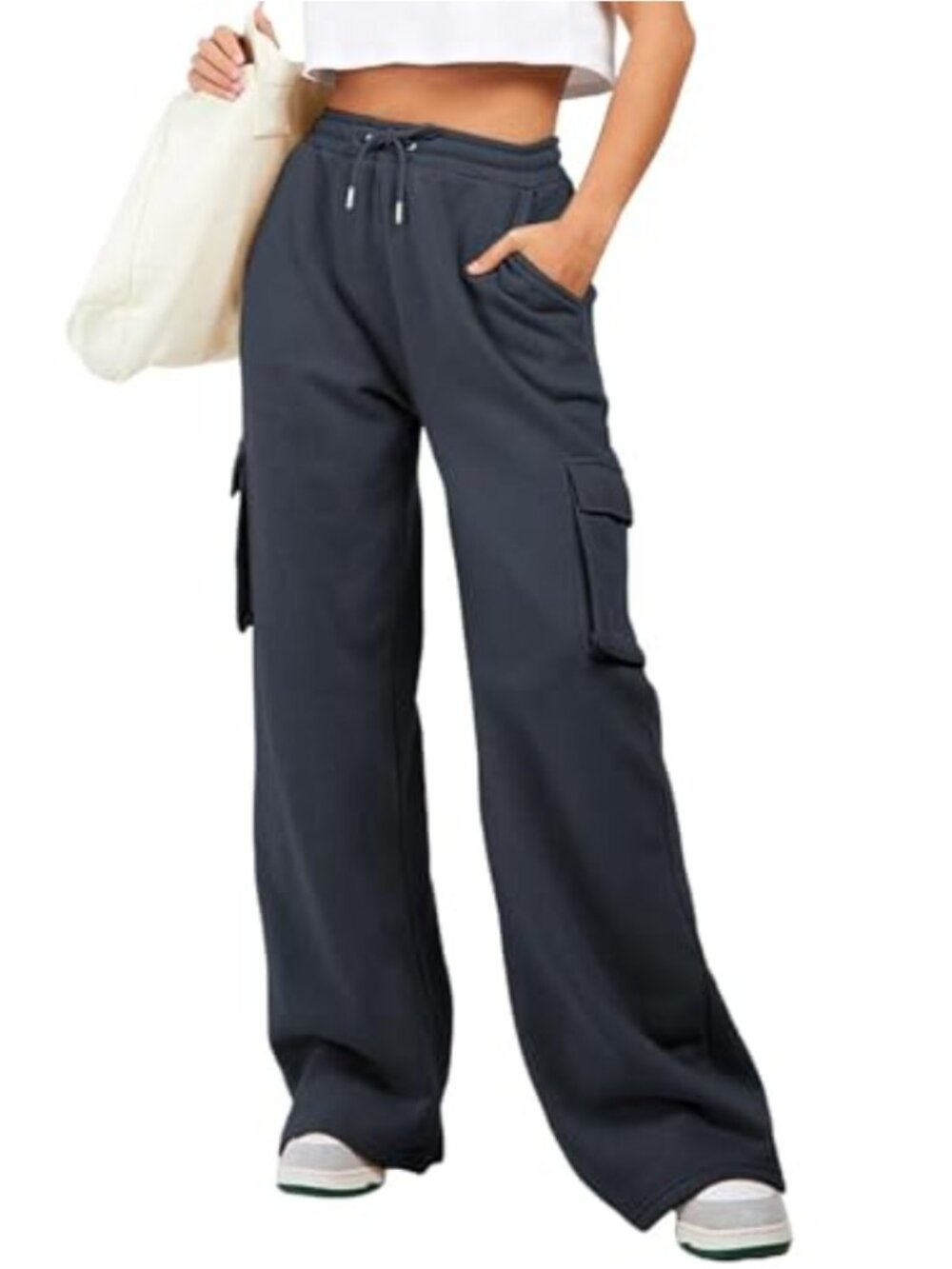 High Waisted Wide Leg Cargo Sweatpants for Women Cotton Blend Pants